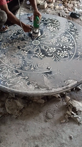 Square Marble Inlay Coffee Table Black Semi Precious Stone Handmade Balcony Deco - Video 1 of 1