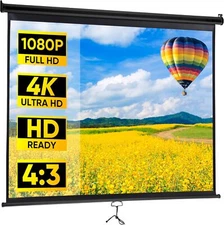 Portable Projector Screen Pull Down 72" 4:3 Video Projection Screen Home Theater