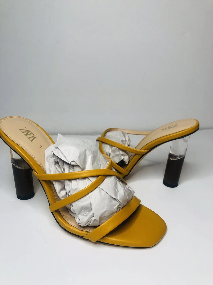 Zara leather high heel sandals with square toes new arrivals