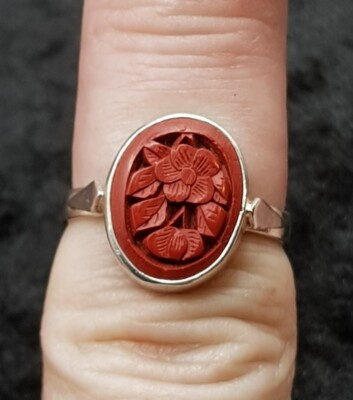 Ungewöhnlicher Vintage Sterlingsilber handgeschnitzter Wachssiegel Ring - UK Größe O 1/2
