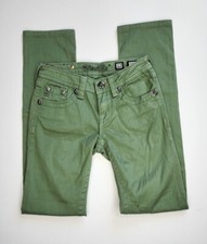 Miss Me Girls Rhinestone Embroidered Skinny Jeans Sz 12 Low Rise Green Pine