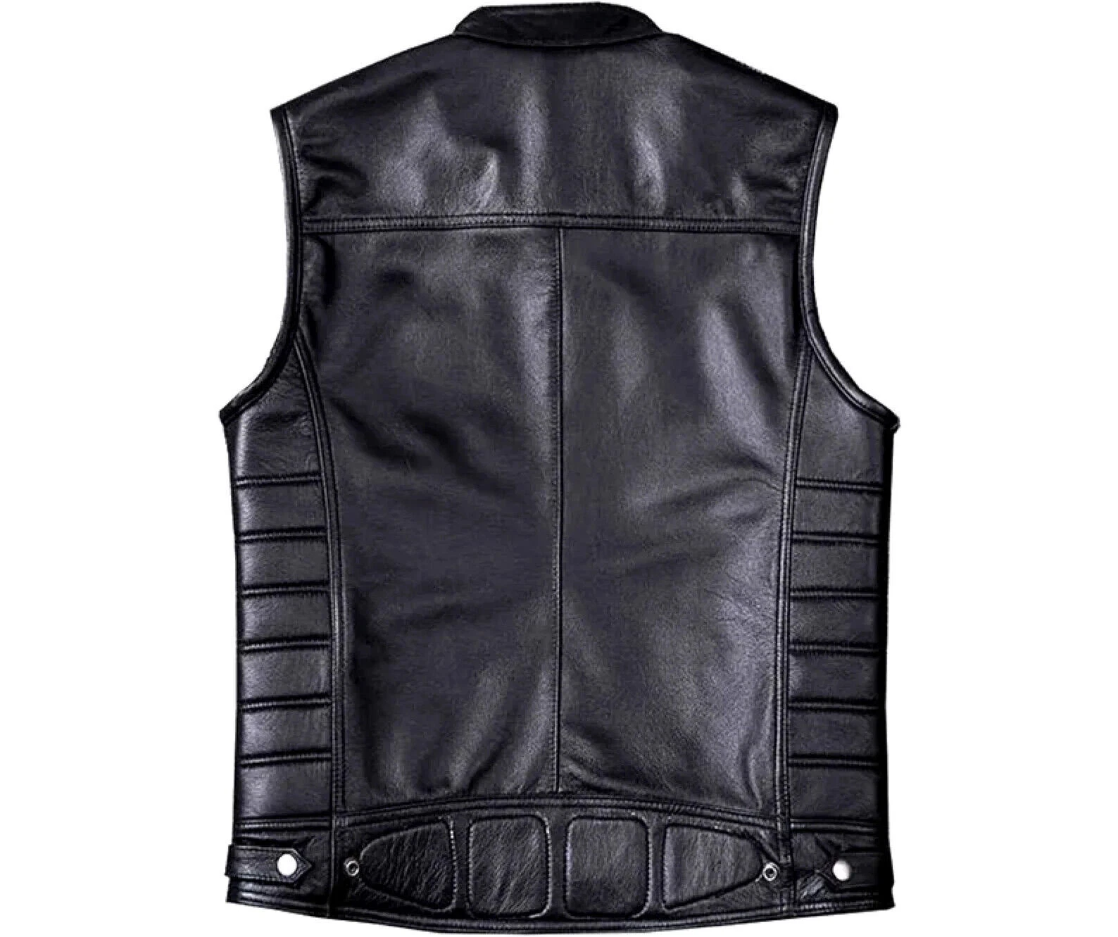 Men’s Black Leather Biker Vest – Genuine Leather Motorcycle Waistcoat Zip Front