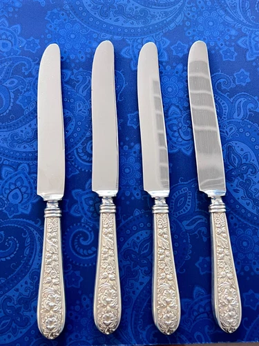 Vintage 1935 Kirk Stieff “Corsage” Sterling Silver Handle Knives Set of 4