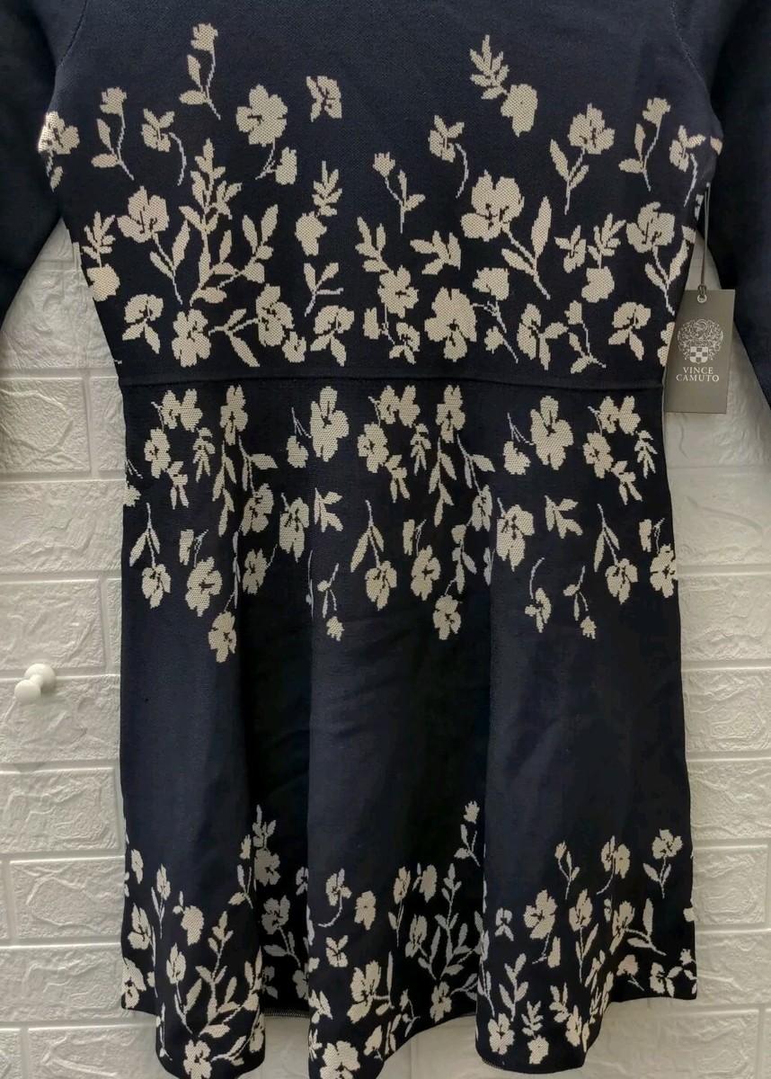 New Vince Camuto Floral Jacquard Fit & Flare Dress Navy Sz. XL | eBay