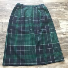 Vintage Haberdashery Wool Green Plaid Midi Skirt Size 14 Pockets Academia Preppy