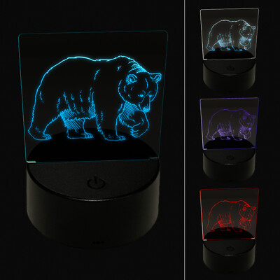 Curious Grizzly Bear 3D Illusion LED Night Light Sign Nightstand Desk Lamp