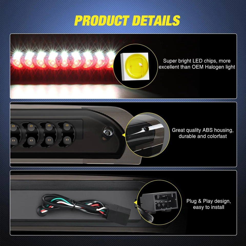 Tercera luces traseras LED ahumadas lámparas de freno para Dodge Ram 1500 2500 3500 2002-2009 EE. UU. Foto 2 de 4