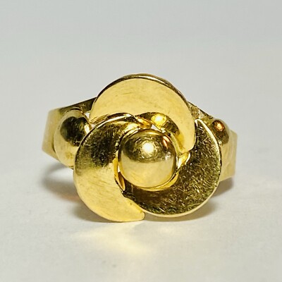 Albino Facco Italy 18K Yellow Gold Three-Petal Flower Size 6.75 Ring 2.4g