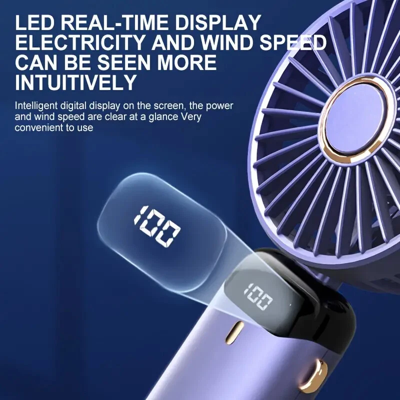 Rechargeable, Handheld fan-LED Display, Adjustable, USB-Powered, Portable! - Image 2 of 4