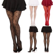 Women Pantyhose Fishnet Tights Lace See Through Stockings Heart Patterned Sexy