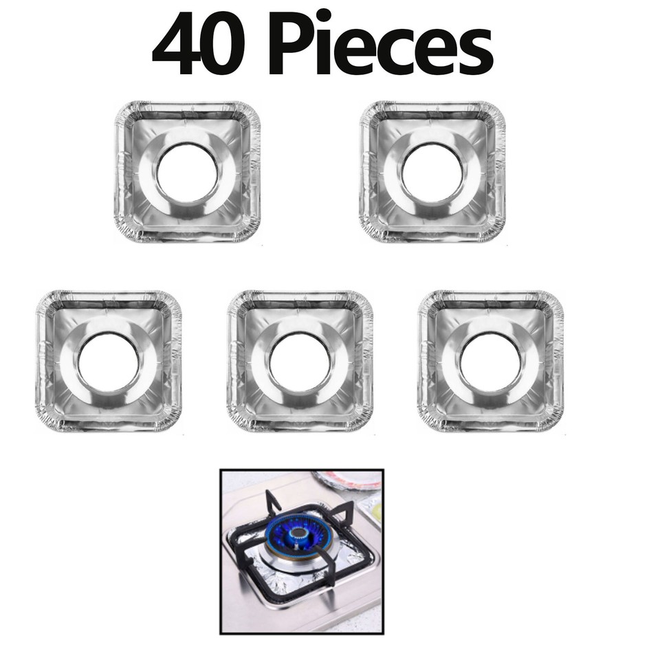 40 Pieces Aluminum Foil Gas Burner Liner Square Disposable Stove Covers