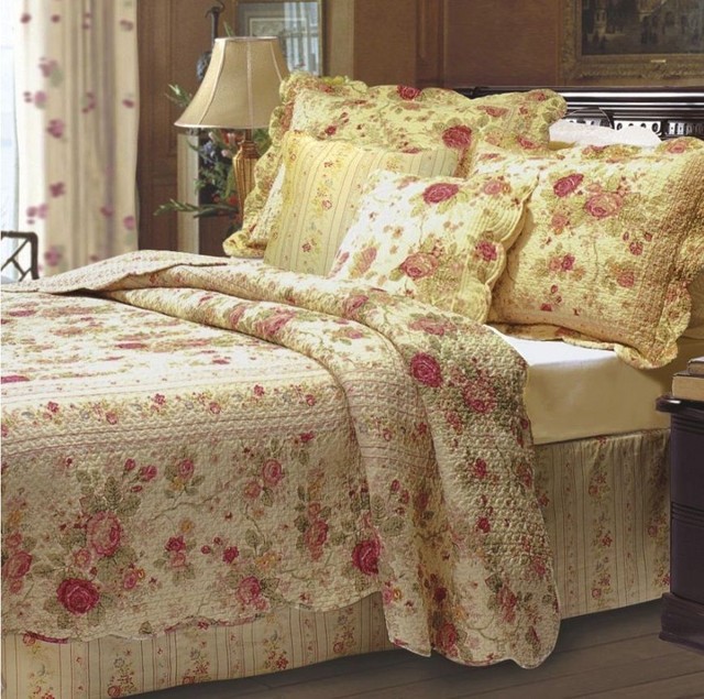 Reversible Shabby Chic Wedding Ring Cottage Floral Sage Bedding