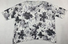 Sno Skins Top Blouse Women's XS Floral Ribbed Gray White Semi-Sheer Oversized