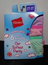 Hanes Toddler Girls Briefs 6 Pack  Size 2T-3T  Our Softest Panty  Free S/H