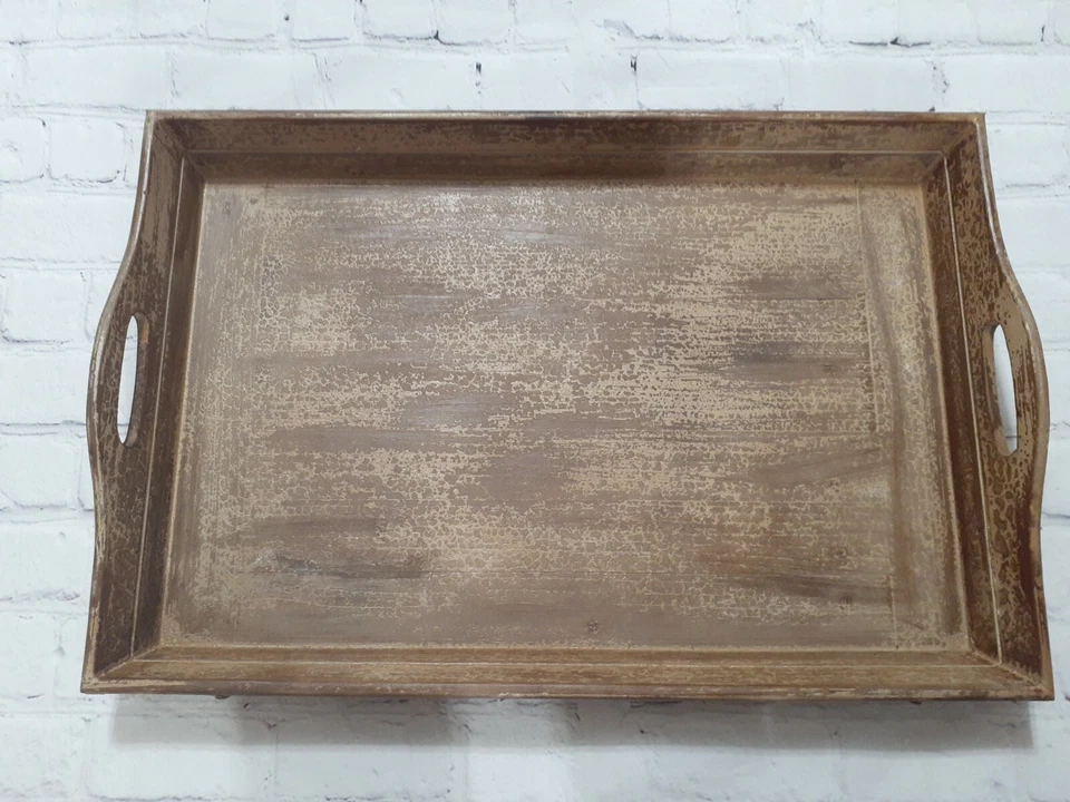 Farmhouse Wooden Tray 27" Solid Rubbed Barn Wood Metal Boho Rustic Uttermost - Image 3 of 4
