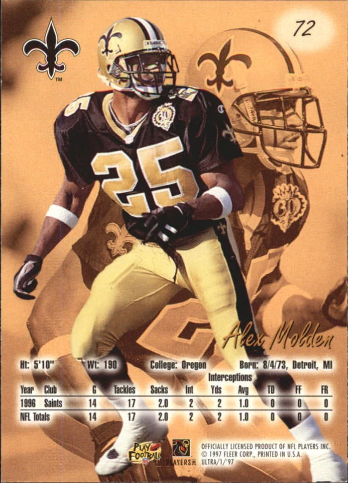 1997 Ultra #72 Alex Molden - NM - Image 2 of 2