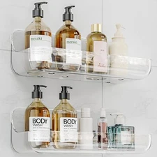Adhesive Shower Caddy, 2 Pack Acrylic Bathroom Shelves, No Drill Wall Mount 