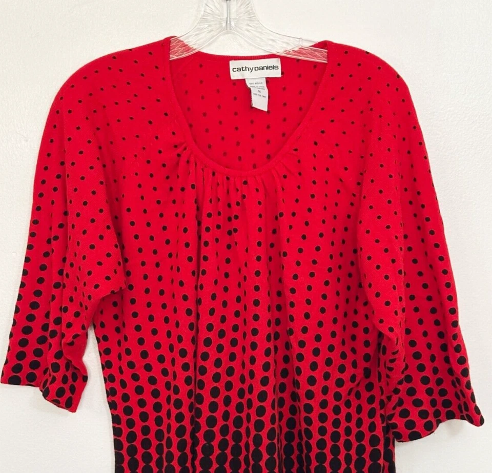 Винтажный женщин в горошек туника верхний XL свитер красный черный богемное Artsy карьера офиса Y2K - Изображение 3 из 4