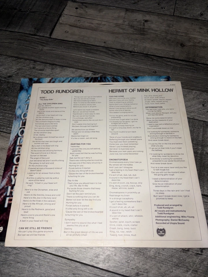 Todd Rundgren - Hermit Of Mink Hollow - 12” Vinyl Record LP 1978 1st UK Complete - Image 3 of 4