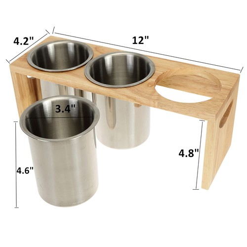 3 Pack Silverware Holder, Stainless Steel Utensil Organizer with Wood Base, F... - Foto 2 di 7