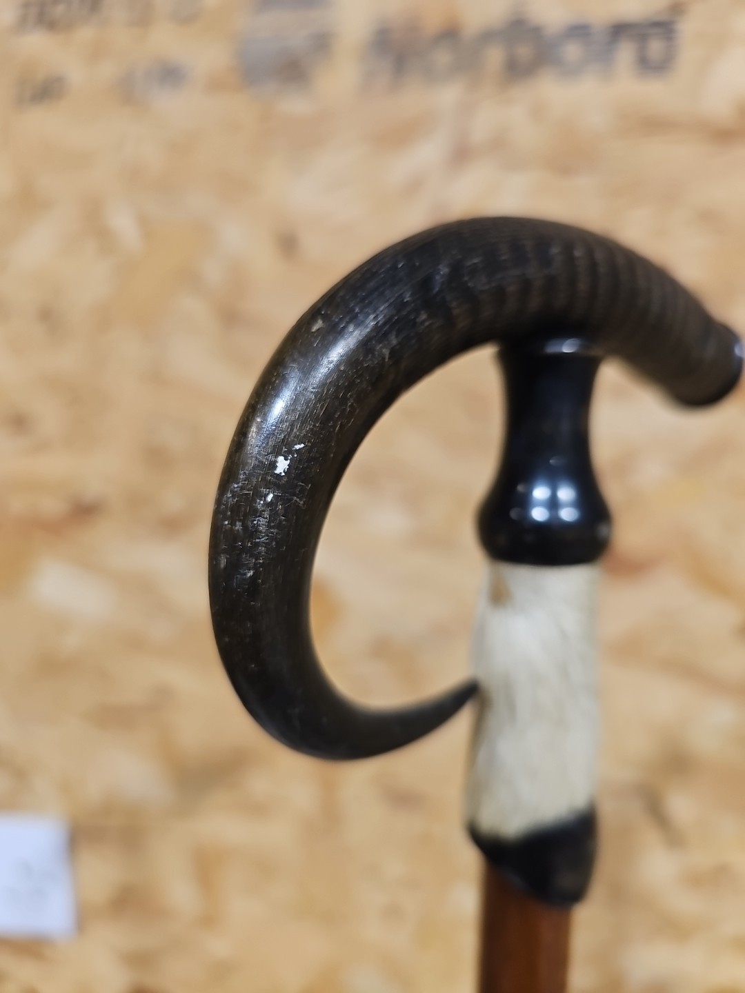 Antique Swiss Alpine Hiking/Walking Stick Goat Horn & Hoof Handle — image 11