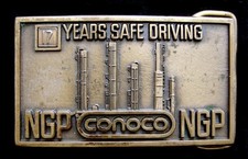 NE04148 GREAT 1983 CONOCO NGP 17 YEARS SOLID BRASS OILFIELD AWARD BUCKLE