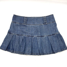 Vintage Y2K Juicy Couture Med Wash Pleated Denim Mini Skirt XS 28x13" USA Made