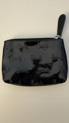 Harrods Women's Black Logo Zip Coin Wallet Wristlet Pouch Coin Purse