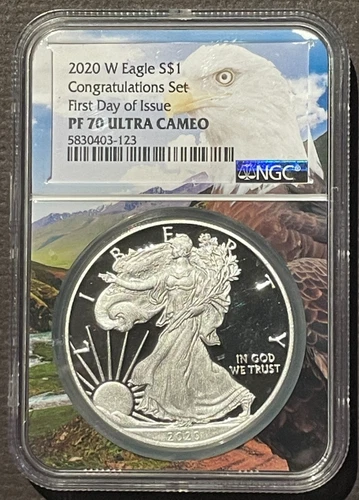 2020-W $1 SILVER AMERICAN EAGLE NGC PF70 Congratulations Set FDOI : 07467