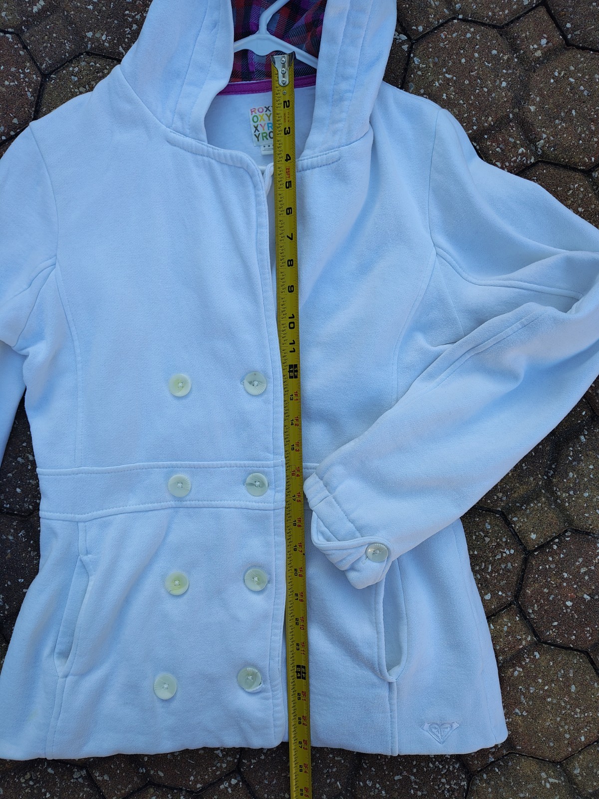 Vintage Roxy White Button Up Double-Breasted Pea … - image 5