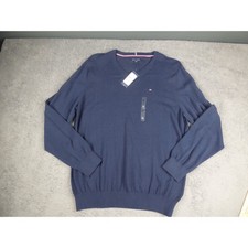 Tommy Hilfiger Mens Navy Blue V-Neck Cotton Blend Knit Sweater XL C817857349 475