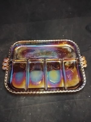  Vintage Indiana Amber Carnival Glass  Divided Fruit design Serving Tray