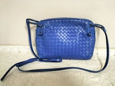 BOTTEGA VENETA Intrecciato Leather Shoulder Bag Blue Authentic Used