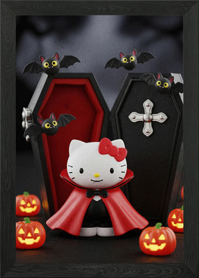 Hello Kitty Halloween Vampir Szene gerahmtes Wandbild Poster Leinwanddruck Bild