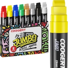 8 Vibrant Colors Jumbo Poster Markers, 15MM Thick Permanent Acrylic Graffiti Mar
