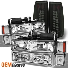 Fits Clear 94-98 Chevy C10 C/K Pickup Headlights Set+Black Smoke LED Tail Lights