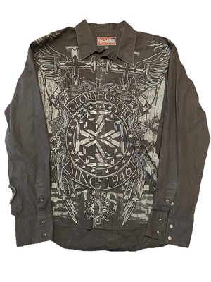 Rock & Roll Cowboy Shirt Men's XLarge Black And White Affliction Pearl Snaps