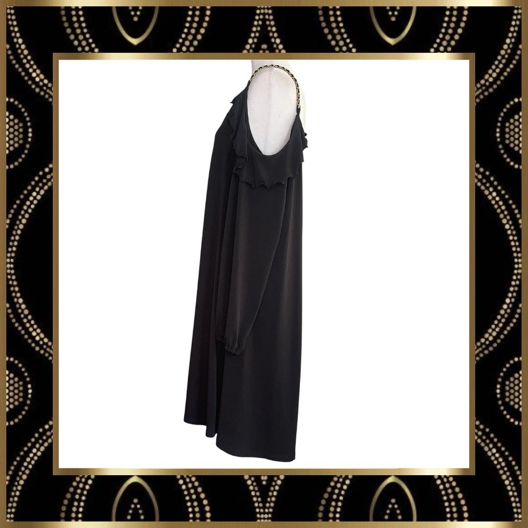 Abito Michael Kors nero con spalline fredde e cinturino a catena Taglia 1X