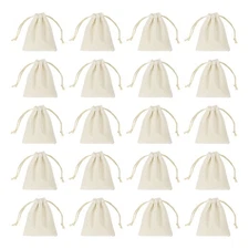 20pcs Flocked Drawstring Bag 2.8 x 3.5 Inch Jewelry Pouches Gift Bags, Beige