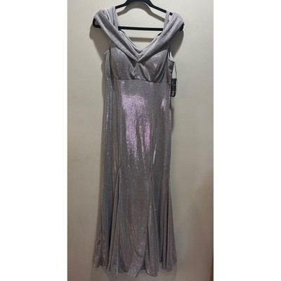 R&M Richards Silver Sparkle Off Shoulder Formal Gown Evening Dress Size 8 NEW