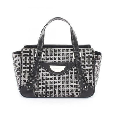 GIVENCHY Logo Canvas Leder Handtasche schwarz grau geometrisches Muster authe...