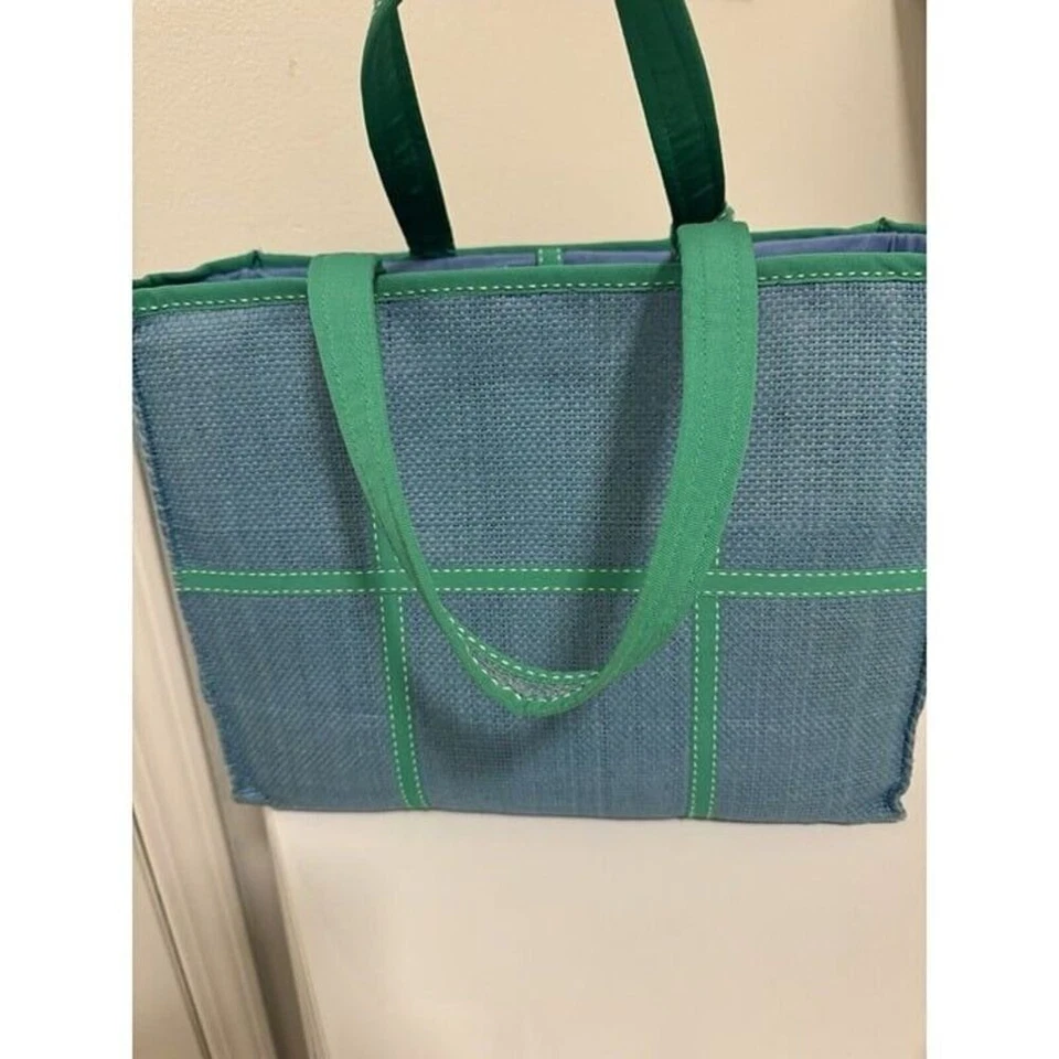 Lauren Ralph Lauren women Straw handbag Blue/Green+ Pouch Excellent - Image 2 of 4