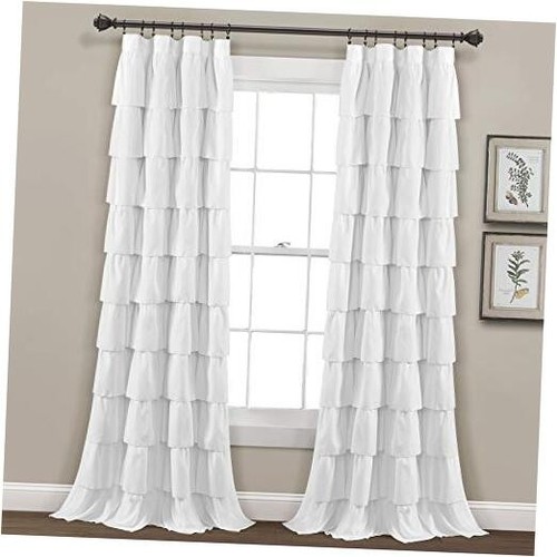 Ruffle Window Curtain - Vintage Chic Farmhouse Style Panel for Living, White