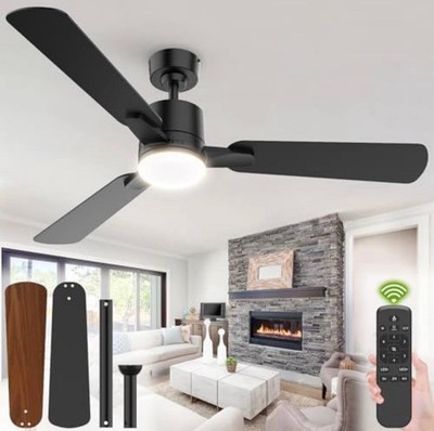 Modern 52'' Black Ceiling Fan with Lights & Remote Control for Indoor/Outdoor Use
