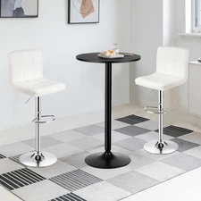 Costway 3 Pieces Pub Table Set 24" Round Bar Table & 2 Swivel Bar Stools White