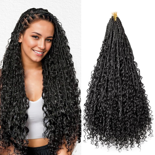 Goddess Box Braids Crochet Hair with Curly Ends 24 Inch 4 Spirals Boho Braids 8