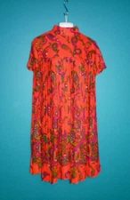 Vtg 60s Junior Accent/Frank Adams Wool Pleated Dress Red Fuchsia MOD Paisley Med
