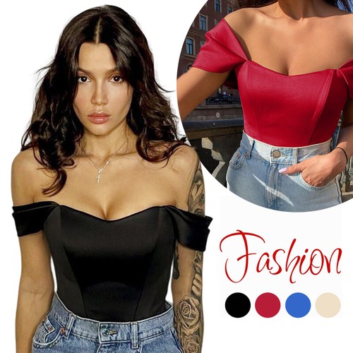 Satin Crop Korsett Top für Frauen Schulterfrei Top Bustier Damen Tank Sommer - Bild 3 von 20