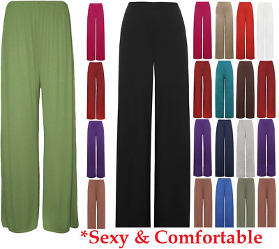 Womens Palazzo Wide Leg Trousers Ladies Plain Flared Legging Pant Plus Size 8-26