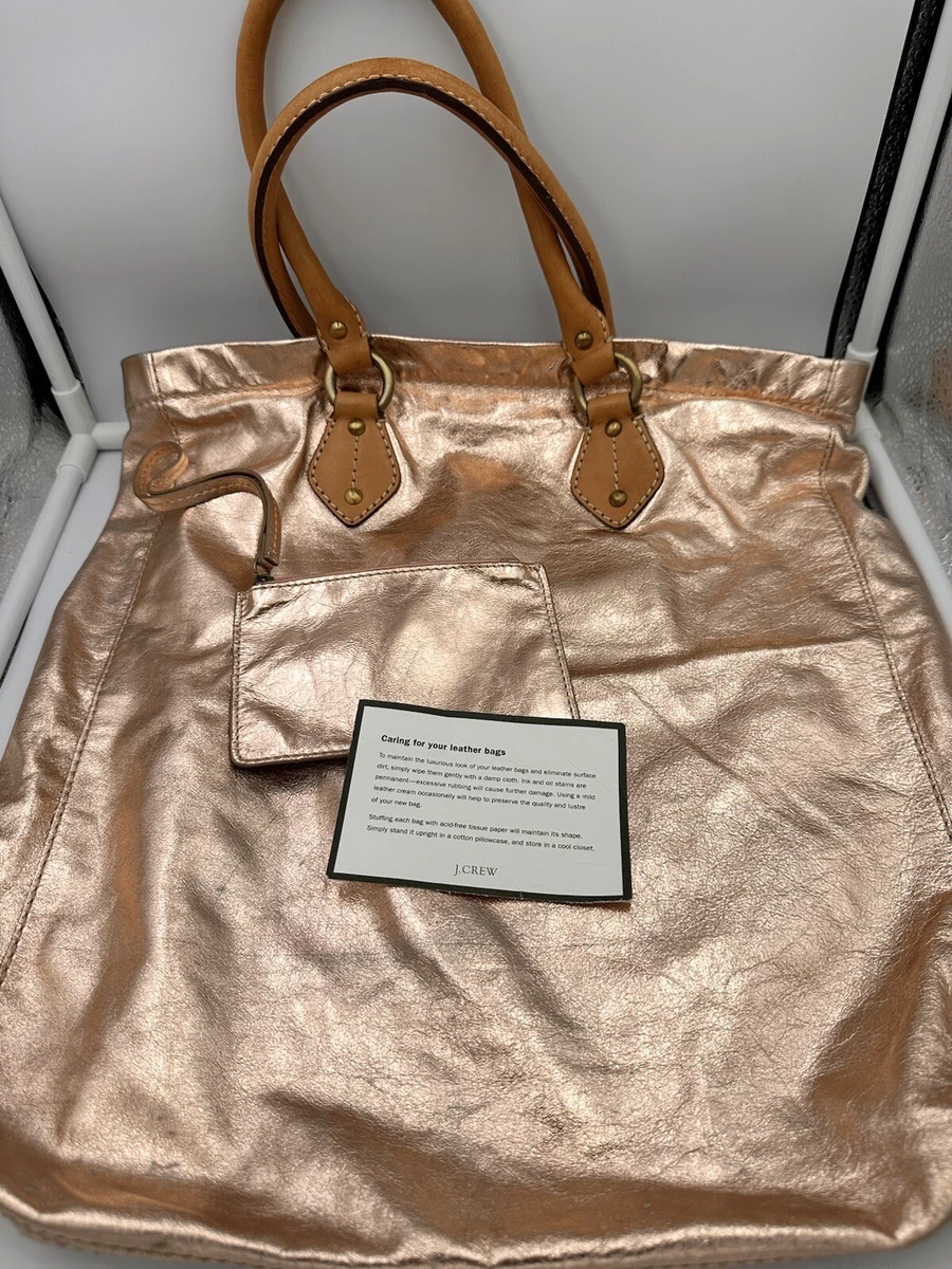 J Crew Metallic Rose Gold Leather Bag With Wristlet
